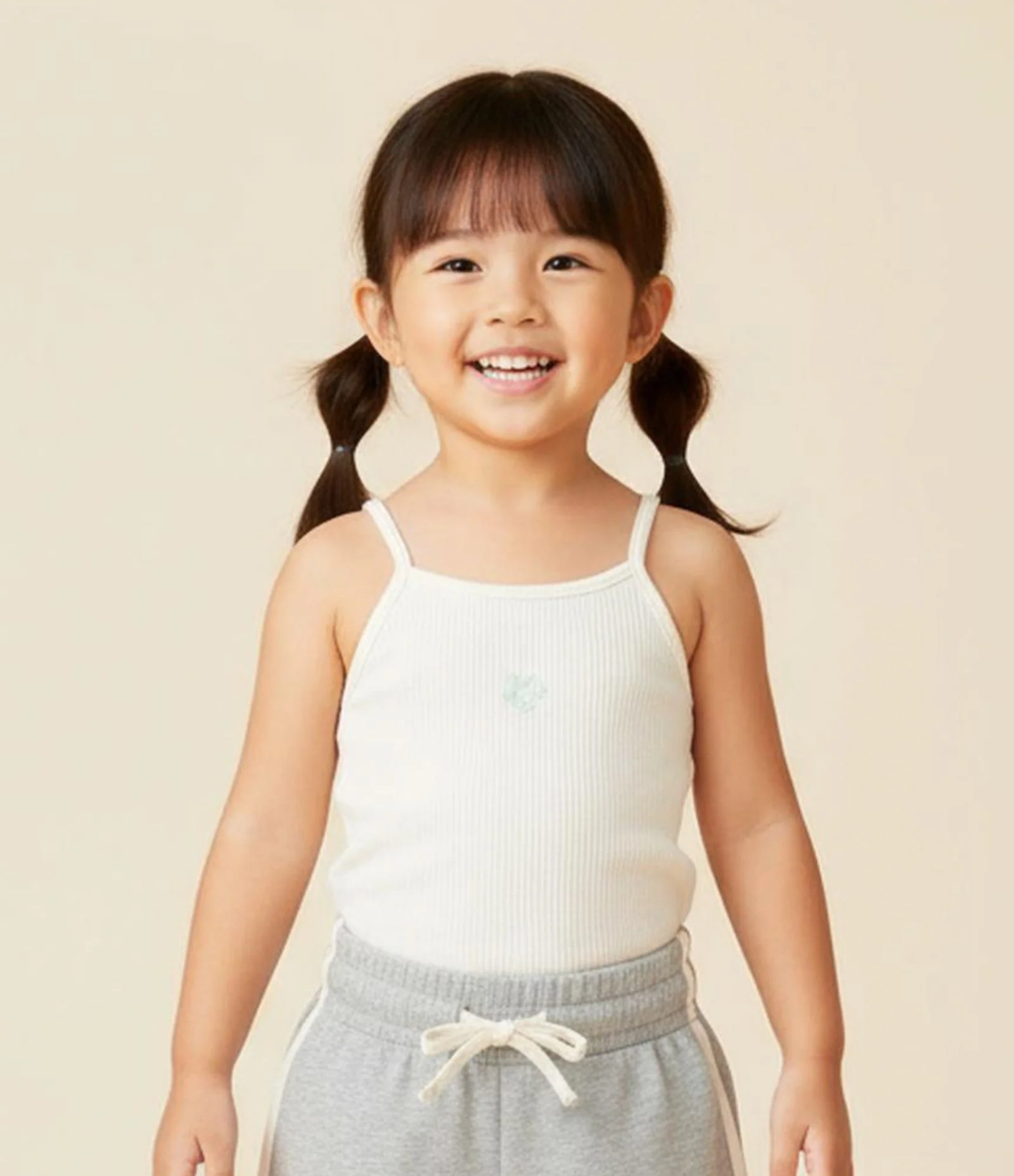 Regata Infantil Canelada com Florzinha - Tam 1 a 6 Anos Bege 1