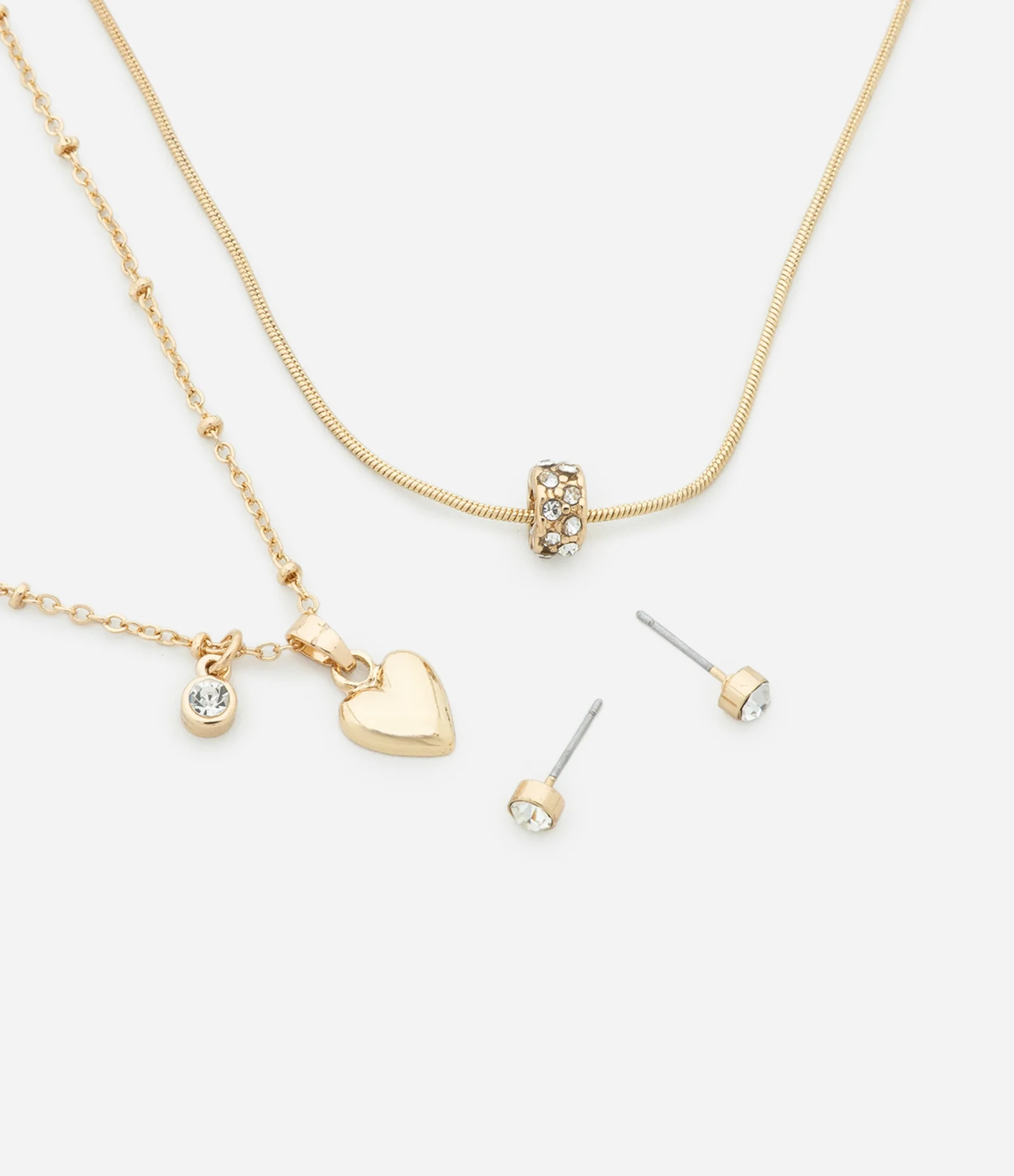 Conjunto de Colar Camadas com Pingentes e Brinco Ponto de Luz Dourado 1