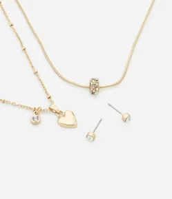 Conjunto de Colar Camadas com Pingentes e Brinco Ponto de Luz