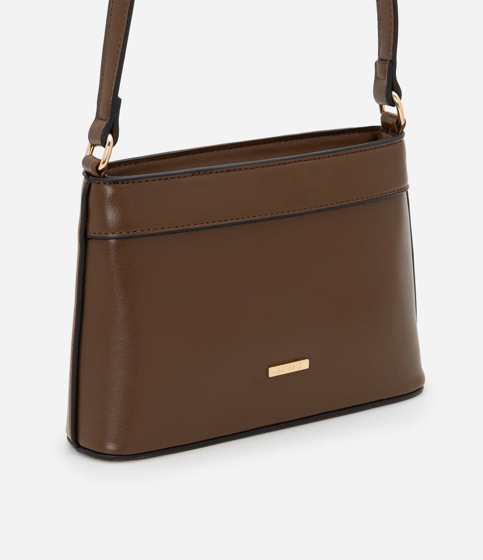 Bolsa Transversal Pequena com Alça Longa Marrom 1