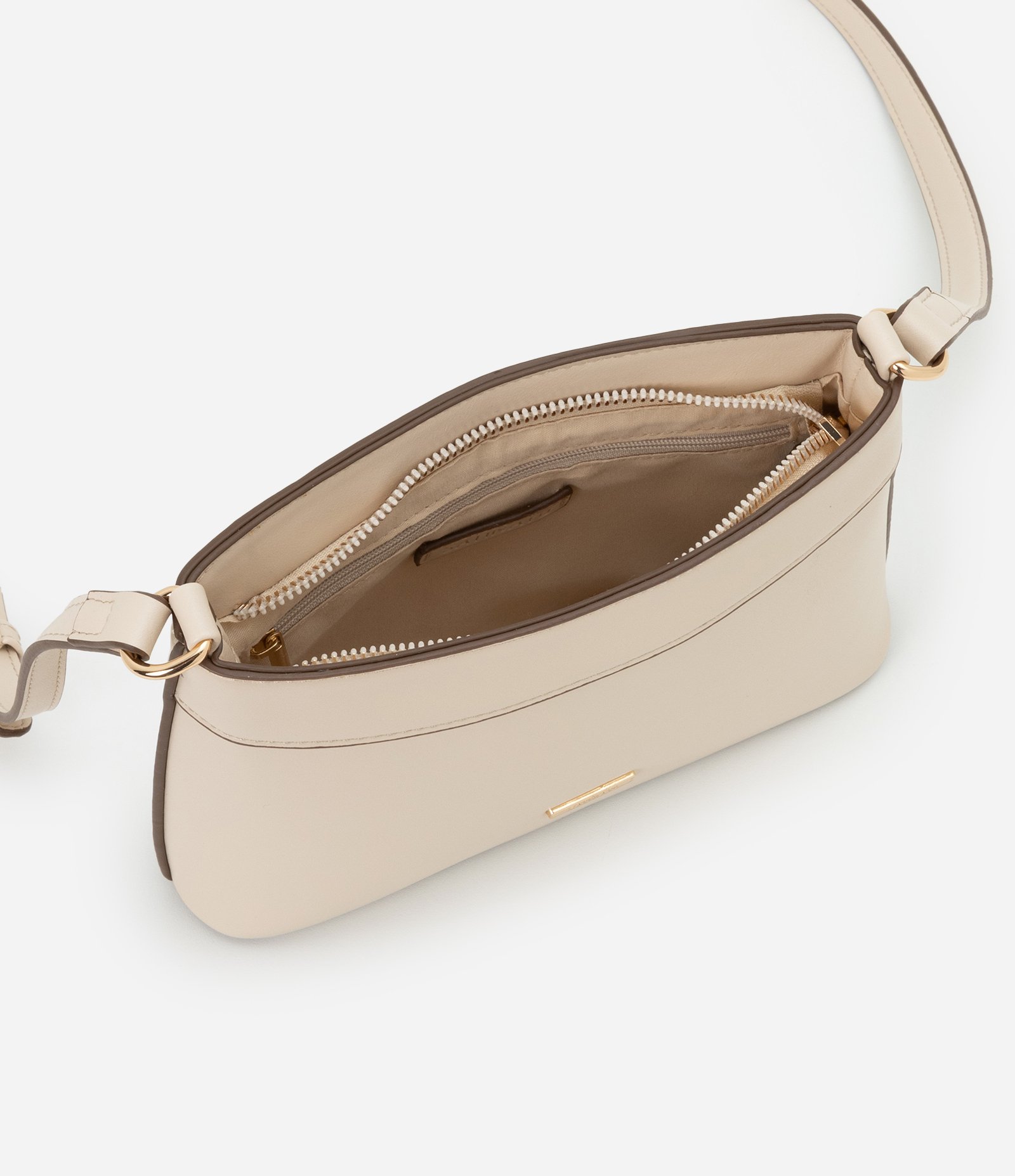 Bolsa Transversal Pequena com Alça Longa Bege 5