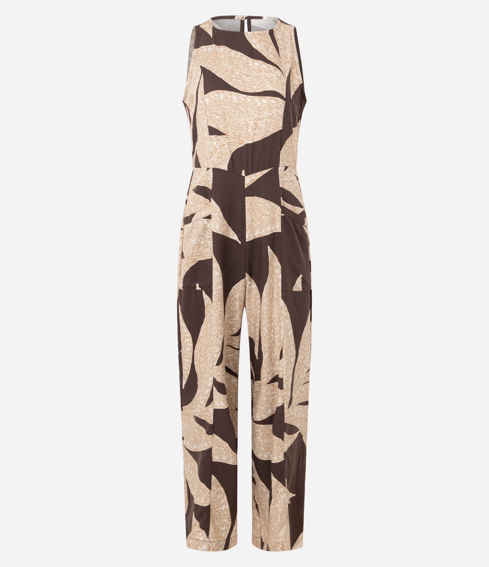 Macacão em Viscose com Alça Larga e Bordado Folhagem Marrom/Bege 6