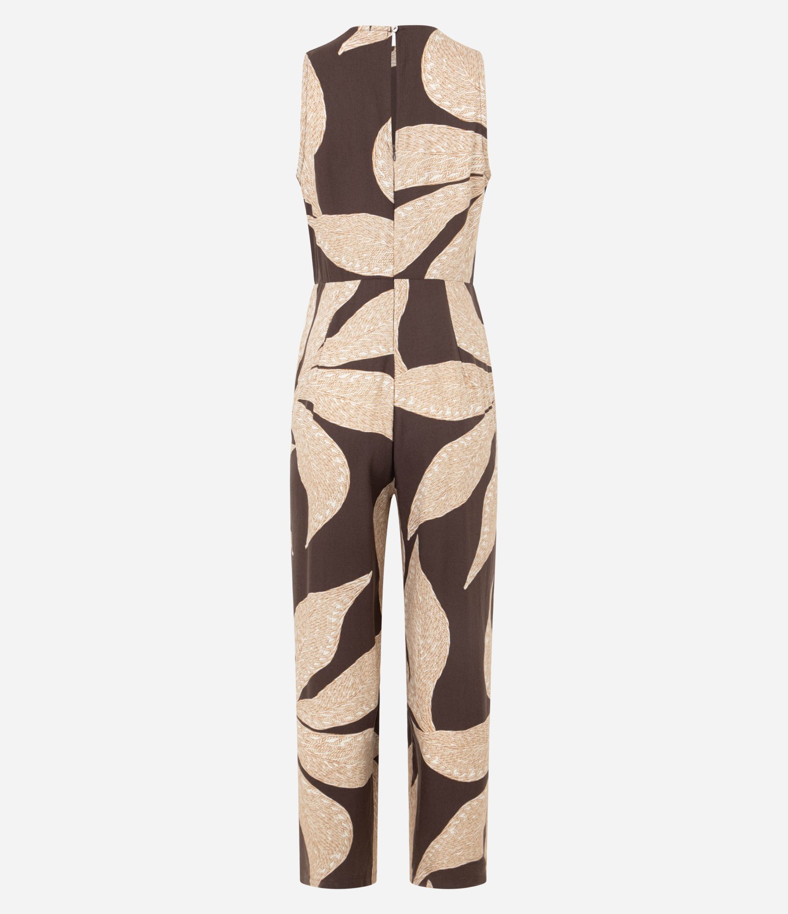 Macacão em Viscose com Alça Larga e Bordado Folhagem Marrom/Bege 7