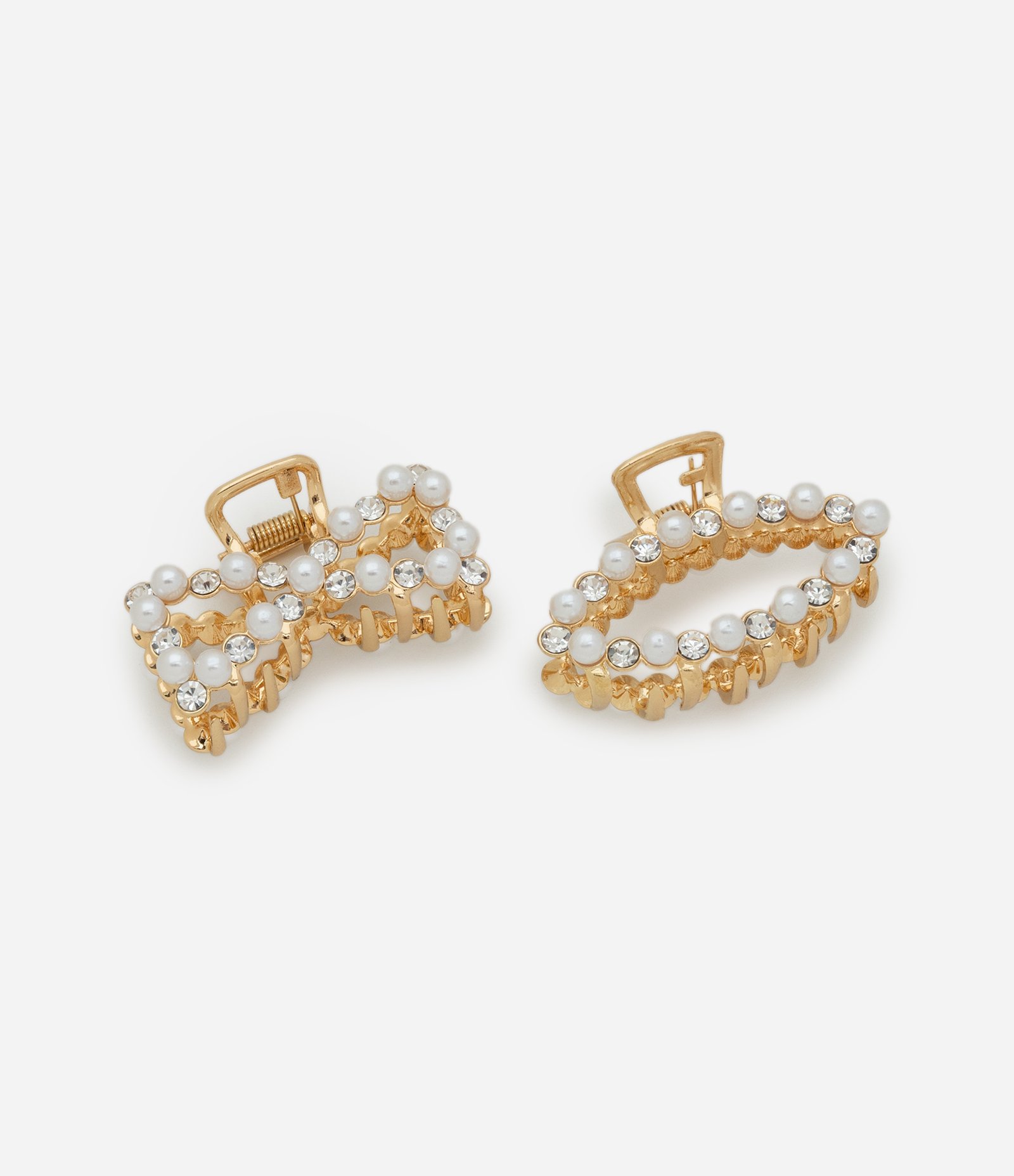 Kit 02 Piranha de Cabelo em Metal com Aplicação de Pérolas Dourado 1
