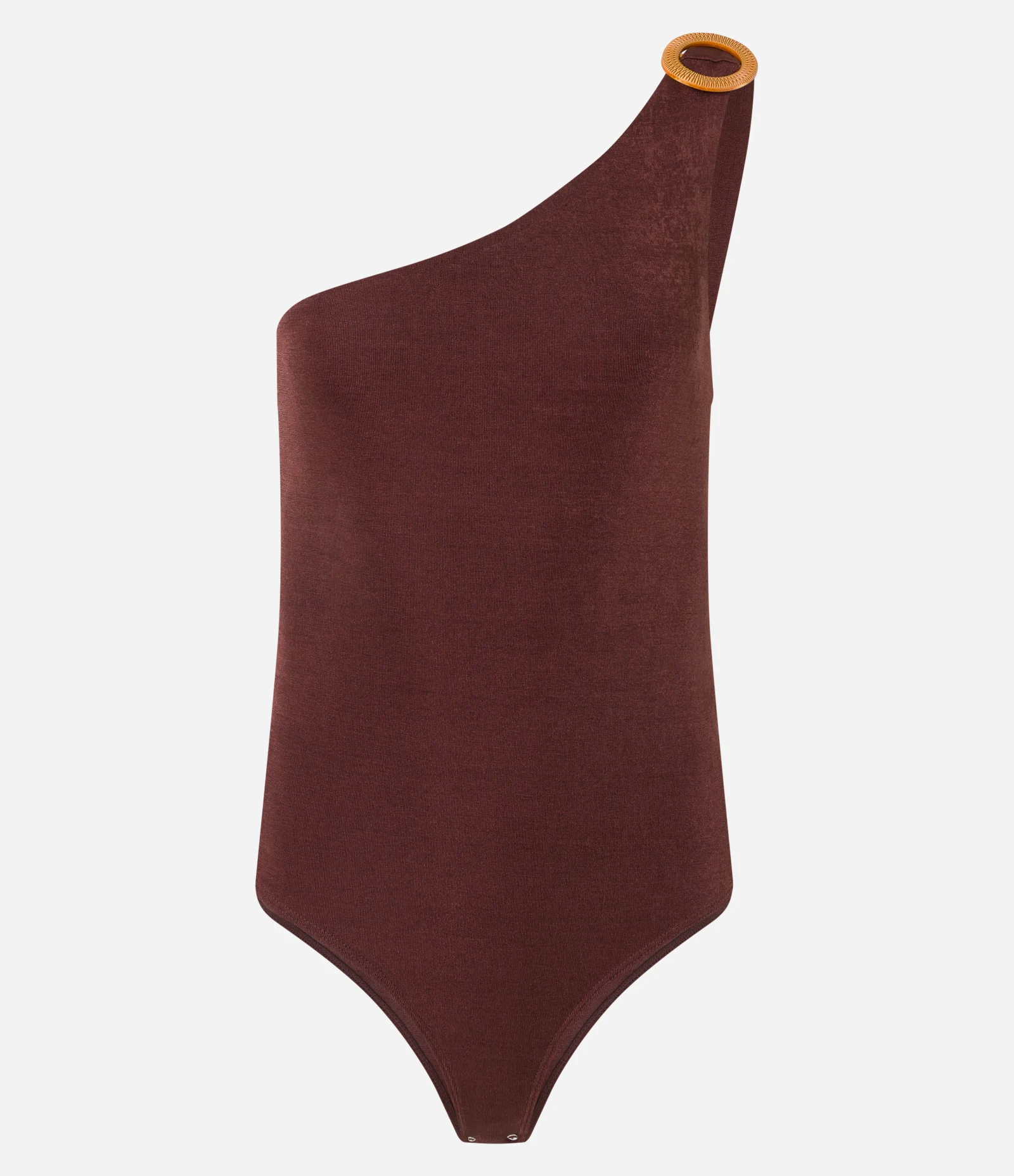 Body em Microfibra com Decote Ombro Só e Detalhe Metalizado Marrom 5