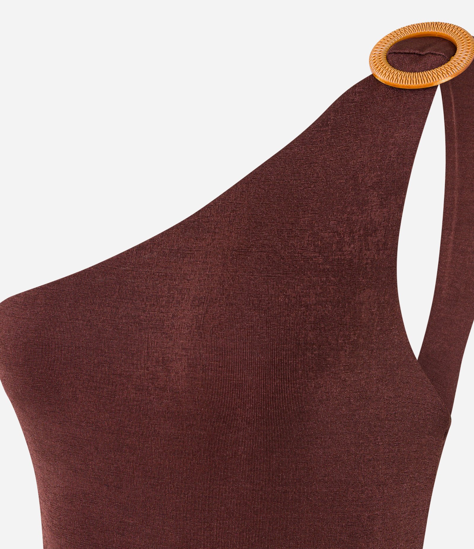 Body em Microfibra com Decote Ombro Só e Detalhe Metalizado Marrom 6