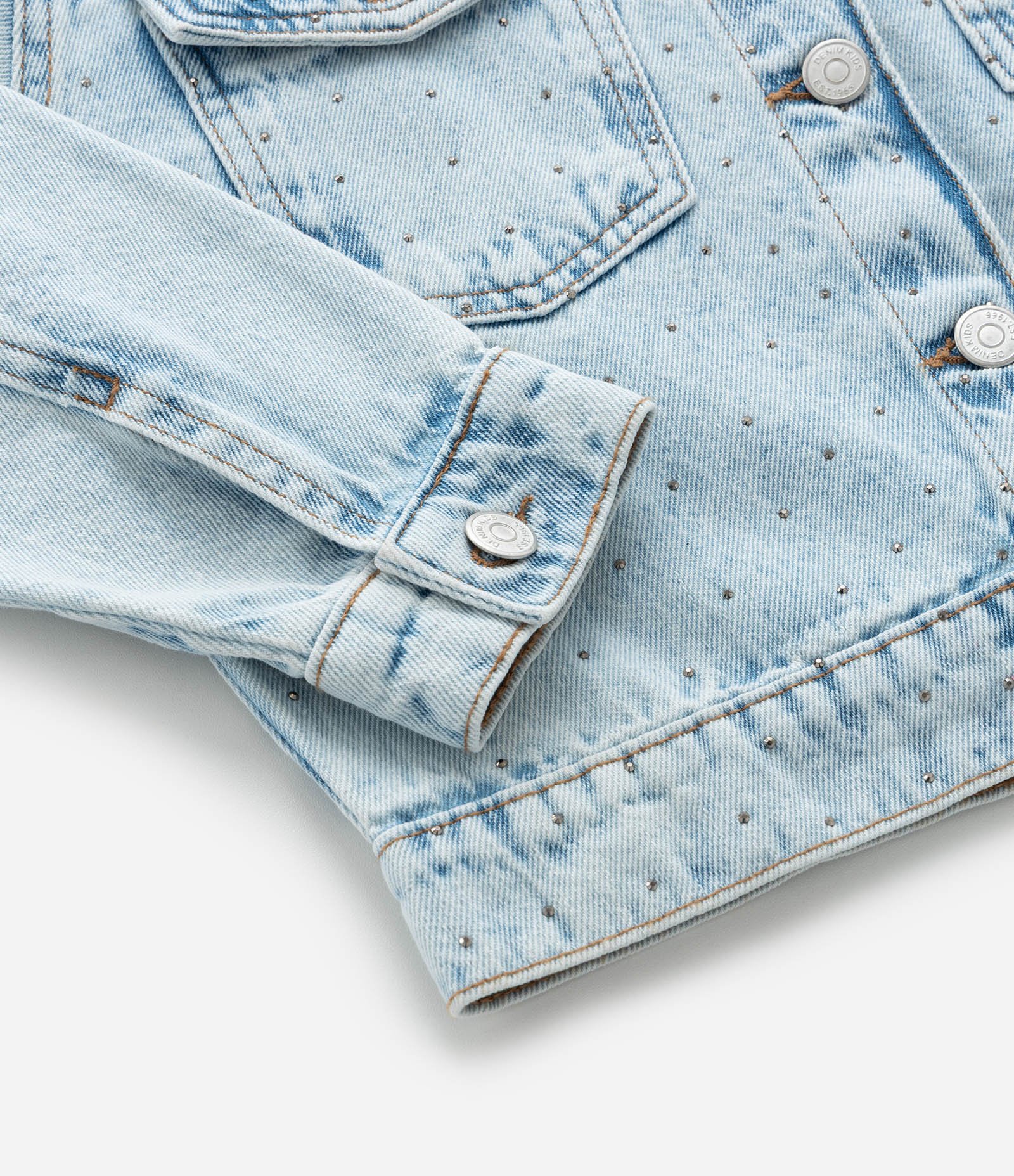 Jaqueta Regular Infantil em Jeans com Brilhos Aplicados - Tam 5 a 14 Anos Azul 6