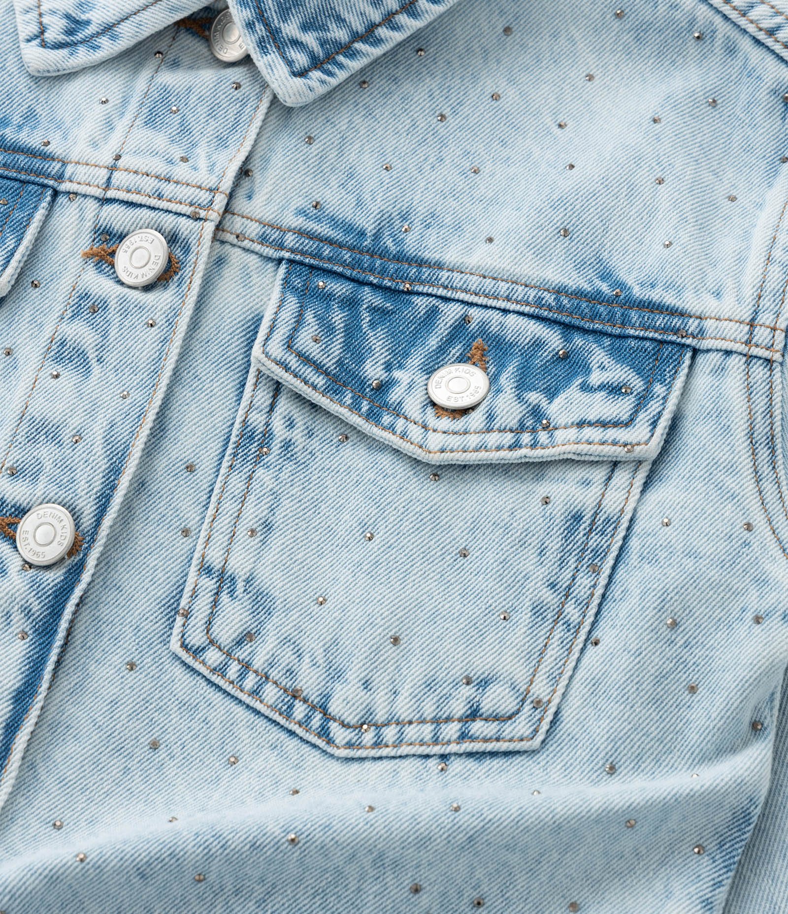 Jaqueta Regular Infantil em Jeans com Brilhos Aplicados - Tam 5 a 14 Anos Azul 8