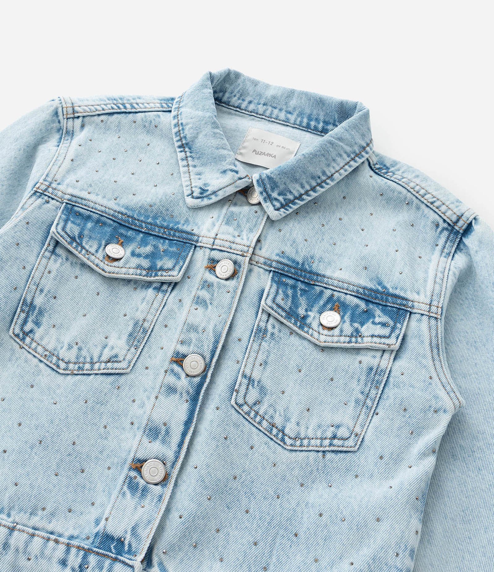 Jaqueta Regular Infantil em Jeans com Brilhos Aplicados - Tam 5 a 14 Anos Azul 9