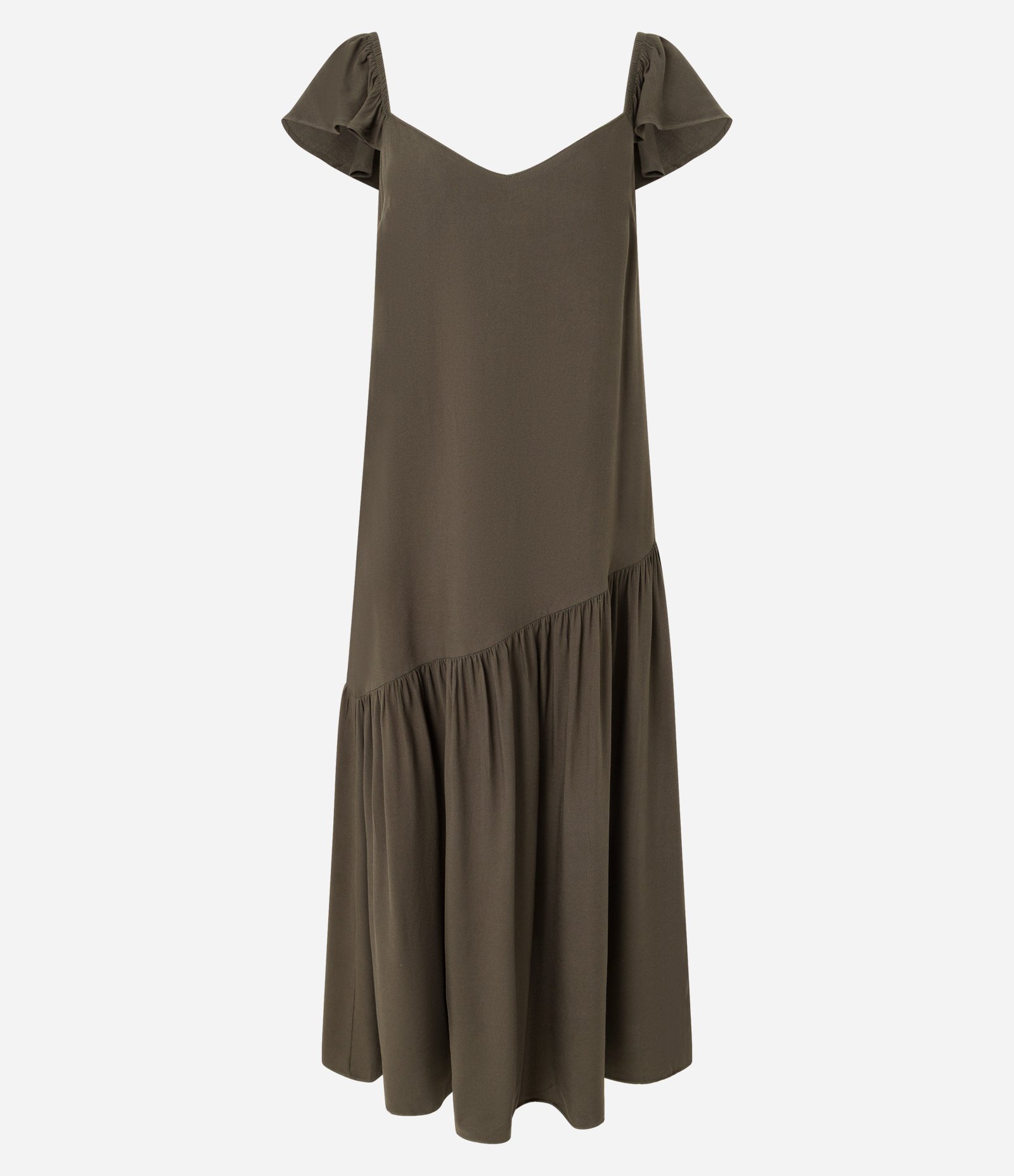 Vestido Longo em Chalis com Babado Assimétrico Verde 3