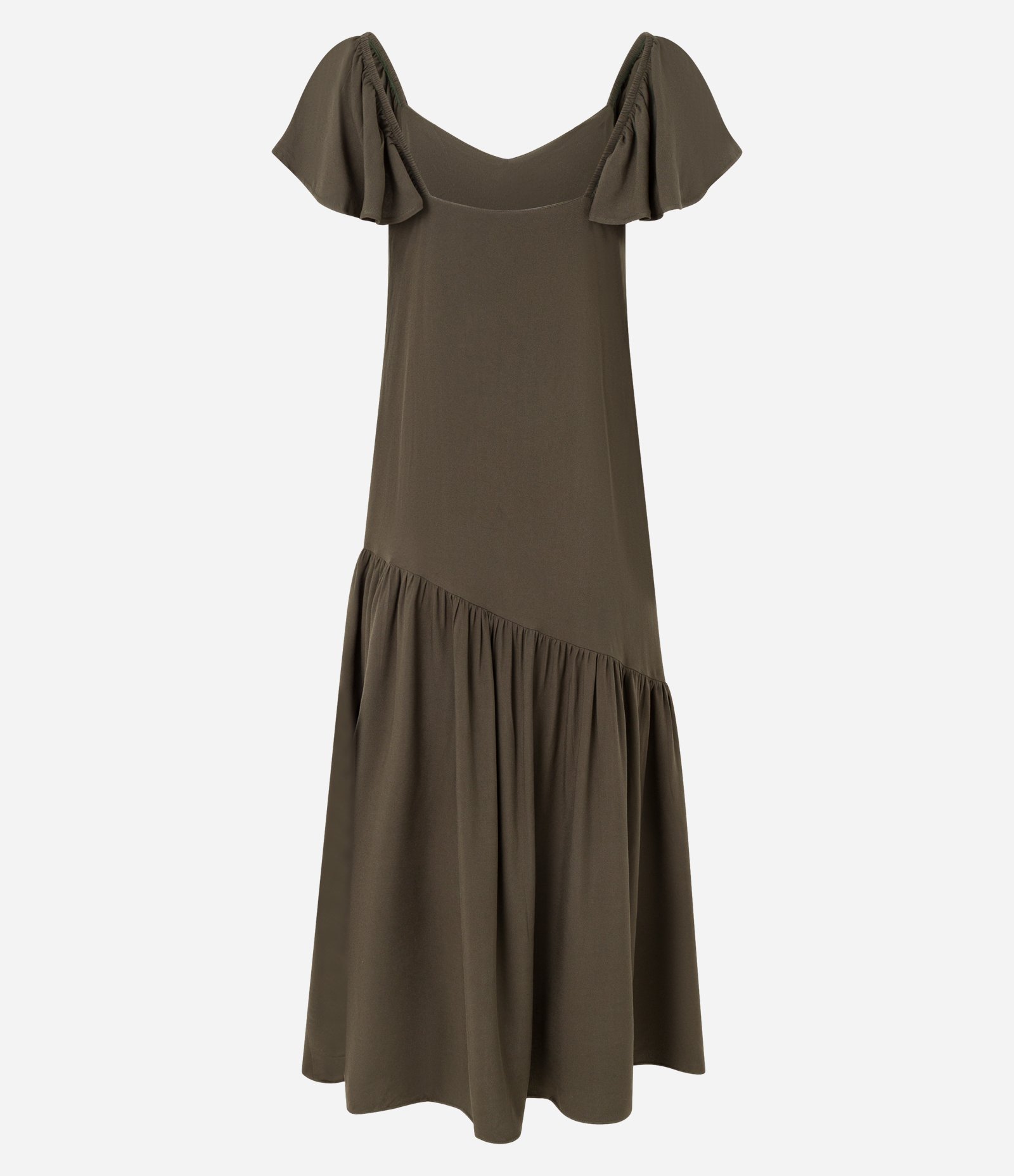 Vestido Longo em Chalis com Babado Assimétrico Verde 4