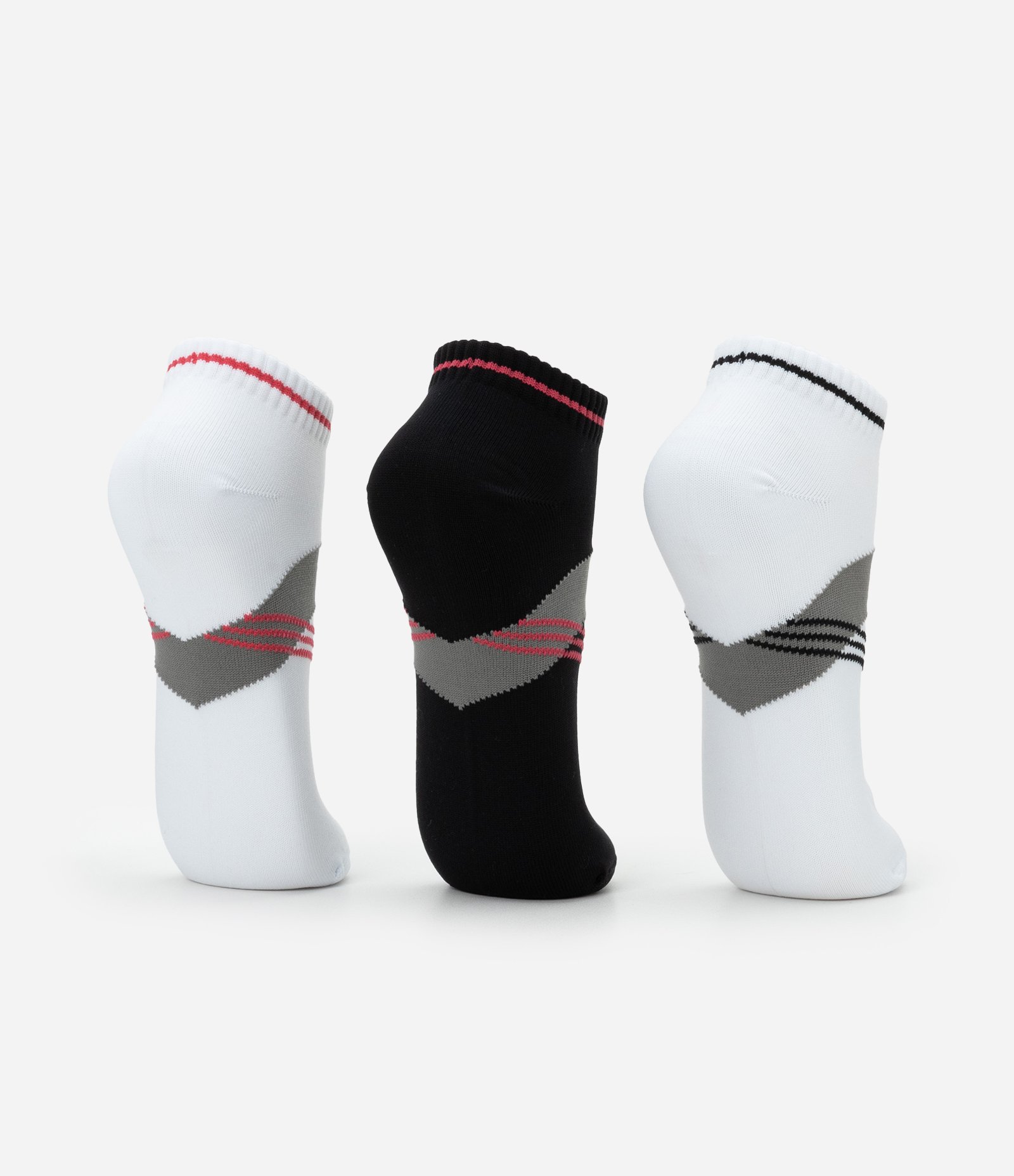 Kit 03 Meias Cano Baixo Esportivas em Poliamida com Estampa de Listras Branco/Preto 3