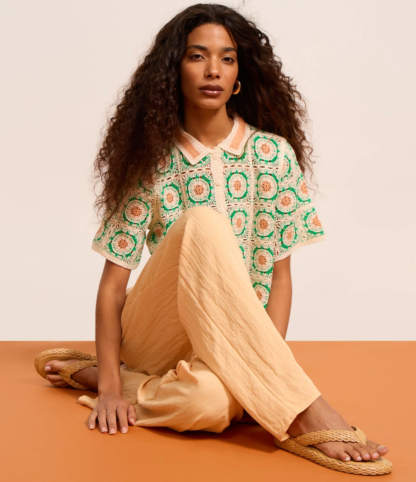 Calça Wide em Chalis com Cintura Alta e Amarração Laranja 5