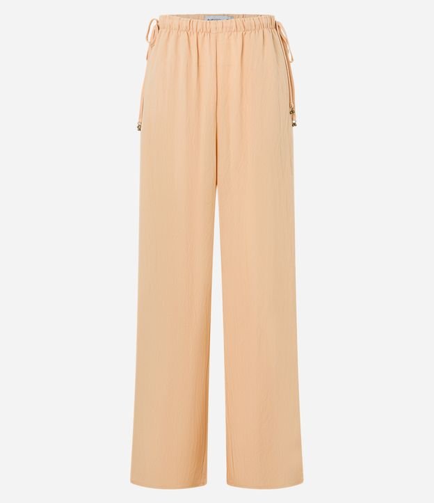 Calça Wide em Chalis com Cintura Alta e Amarração
