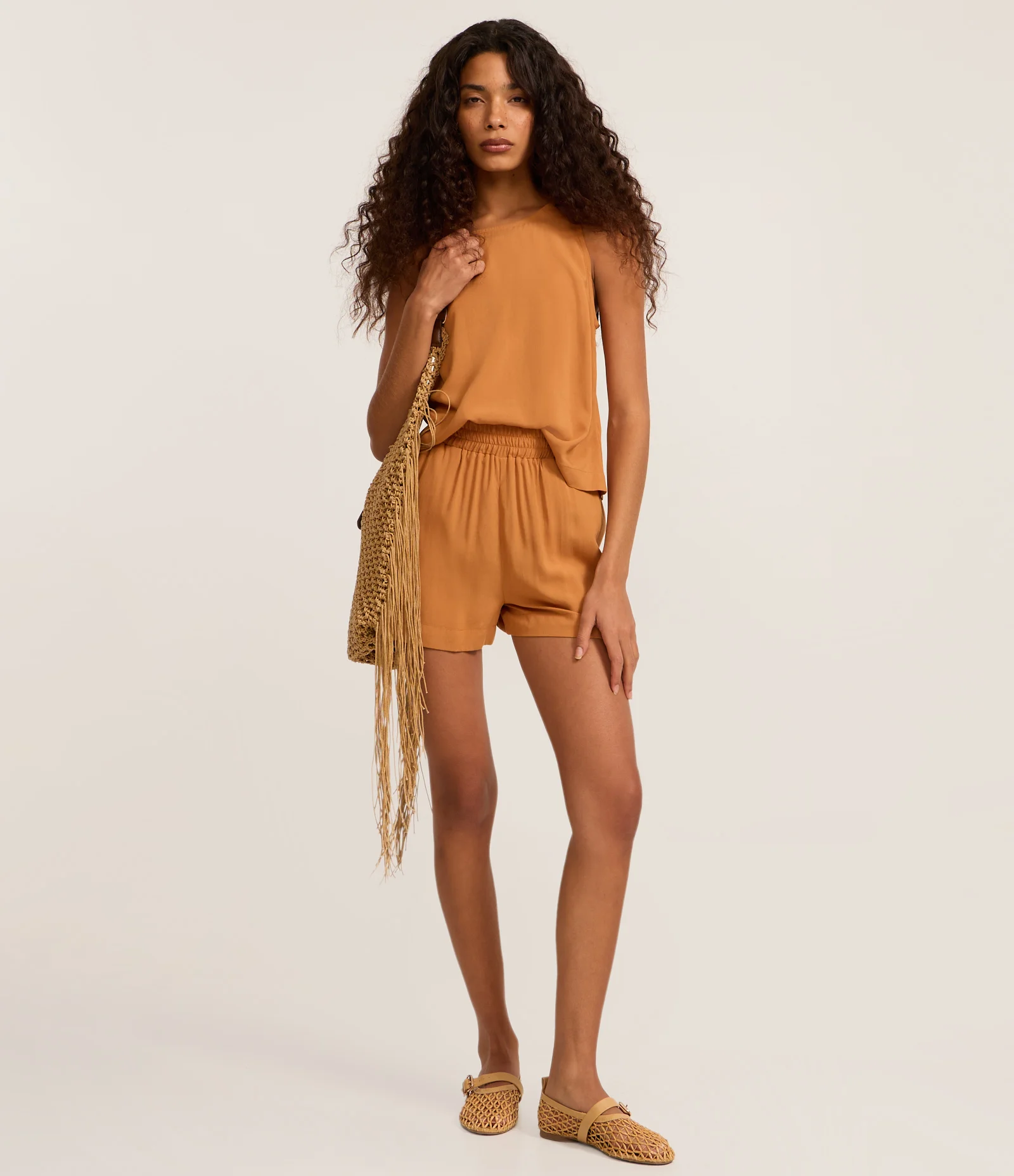 Blusa Regular em Chalis Sem Mangas Laranja 2