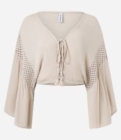 Blusa em Cambraia com Manga Ampla e Tassel