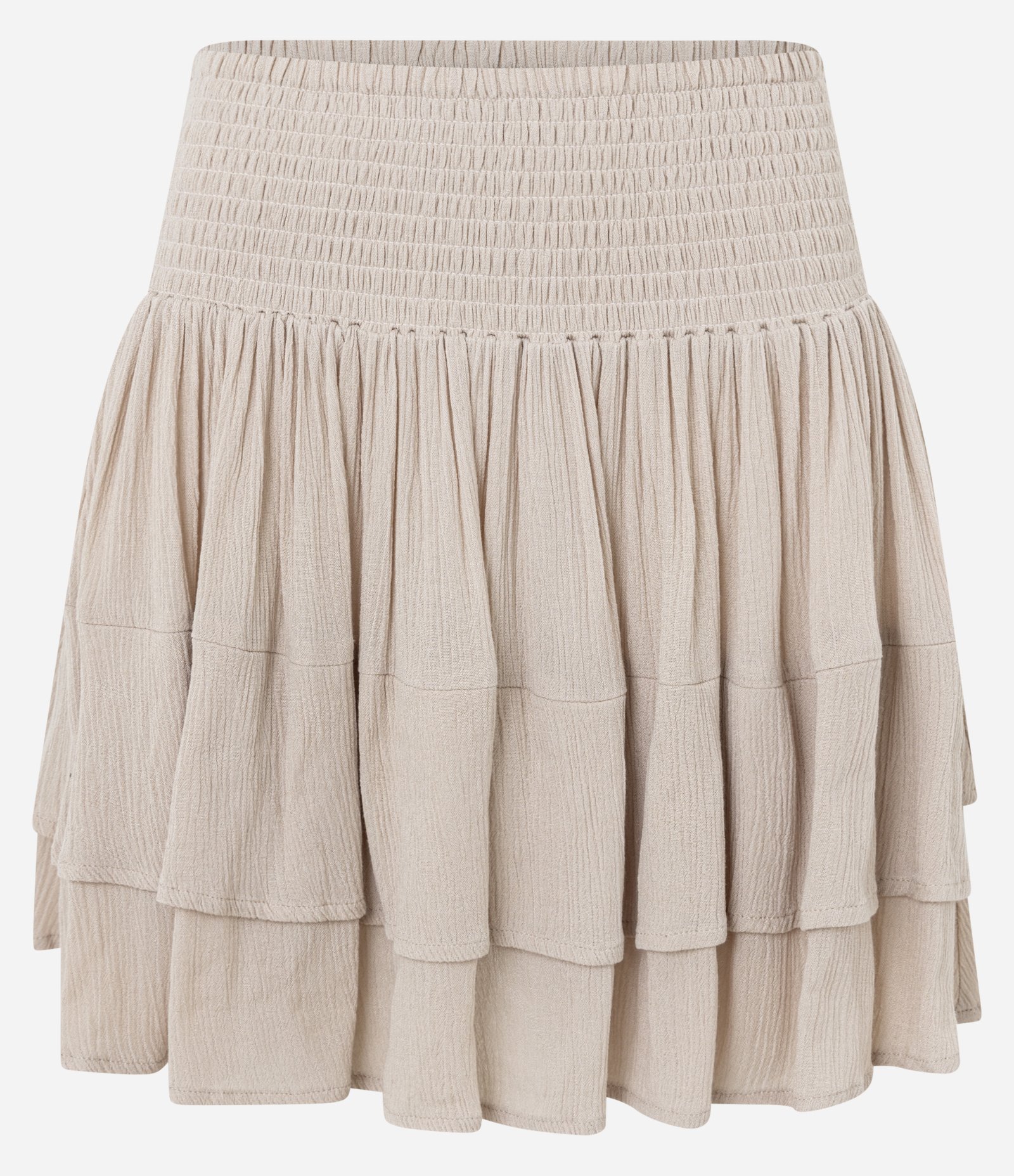 Saia Curta em Viscose com Lastex e Babados French Oak 1