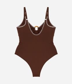 Maiô Triângulo em Microfibra com Crochê Contrastante e Anel de Resina Curve & Plus Size