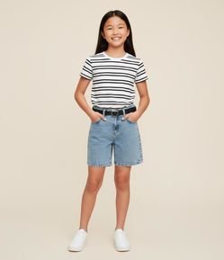 Bermuda Infantil em Jeans com Cinto de Coração - Tam  5 a 14 Anos