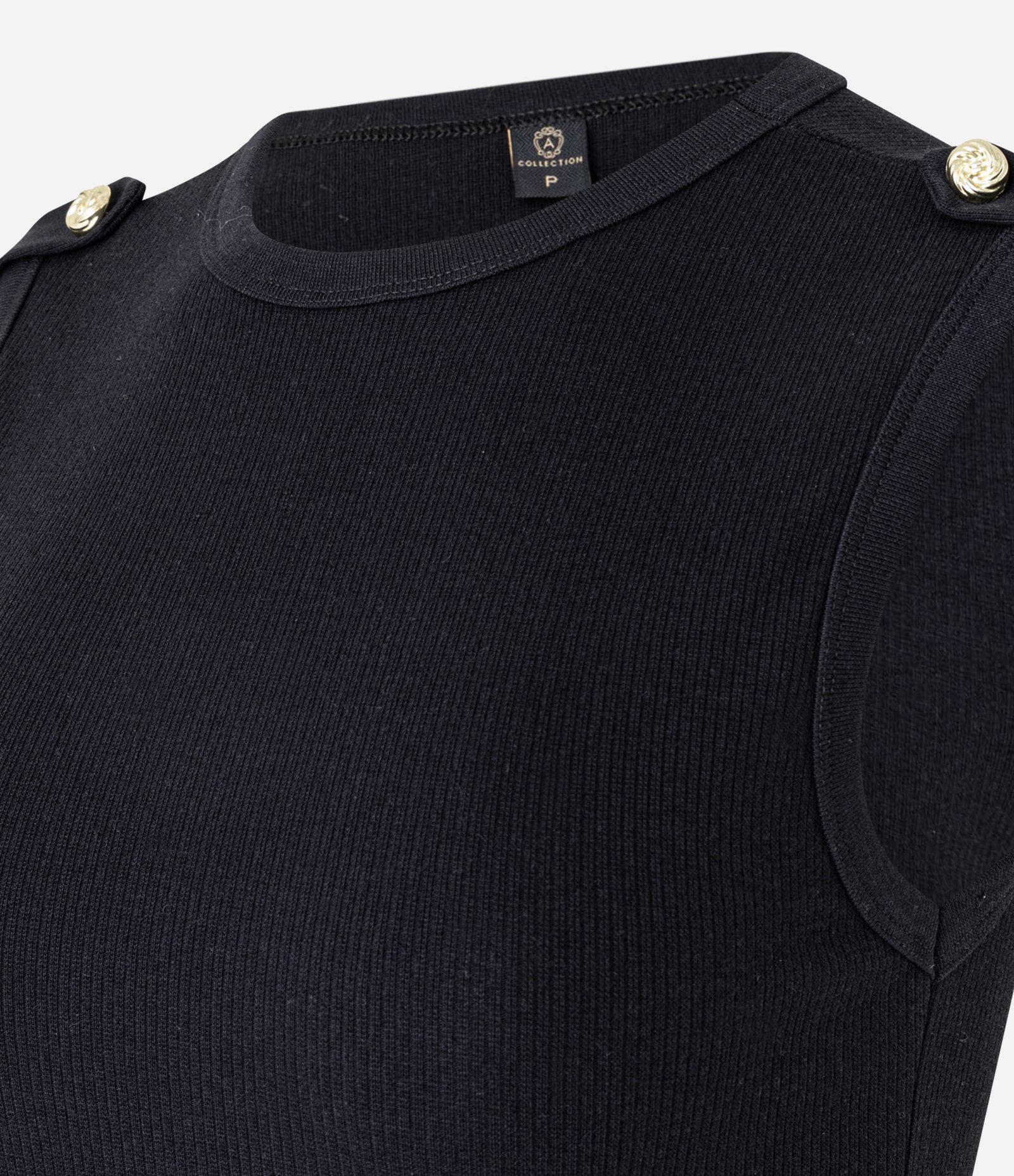 Blusa Canelada em Ribana com Botão e Faixa no Ombro Preto 6