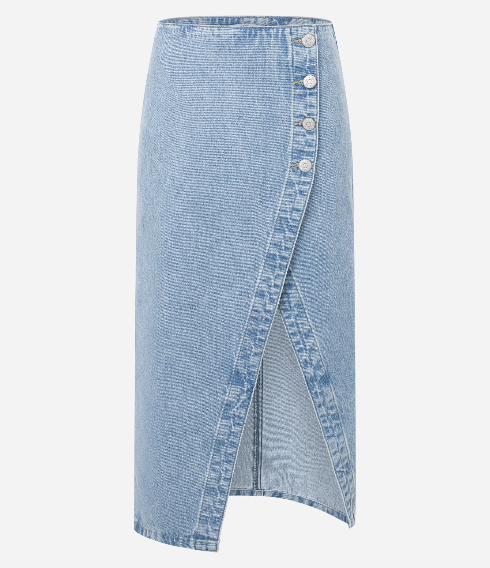 Saia Midi em Jeans com Transpasse e Fenda Curva Claro 6