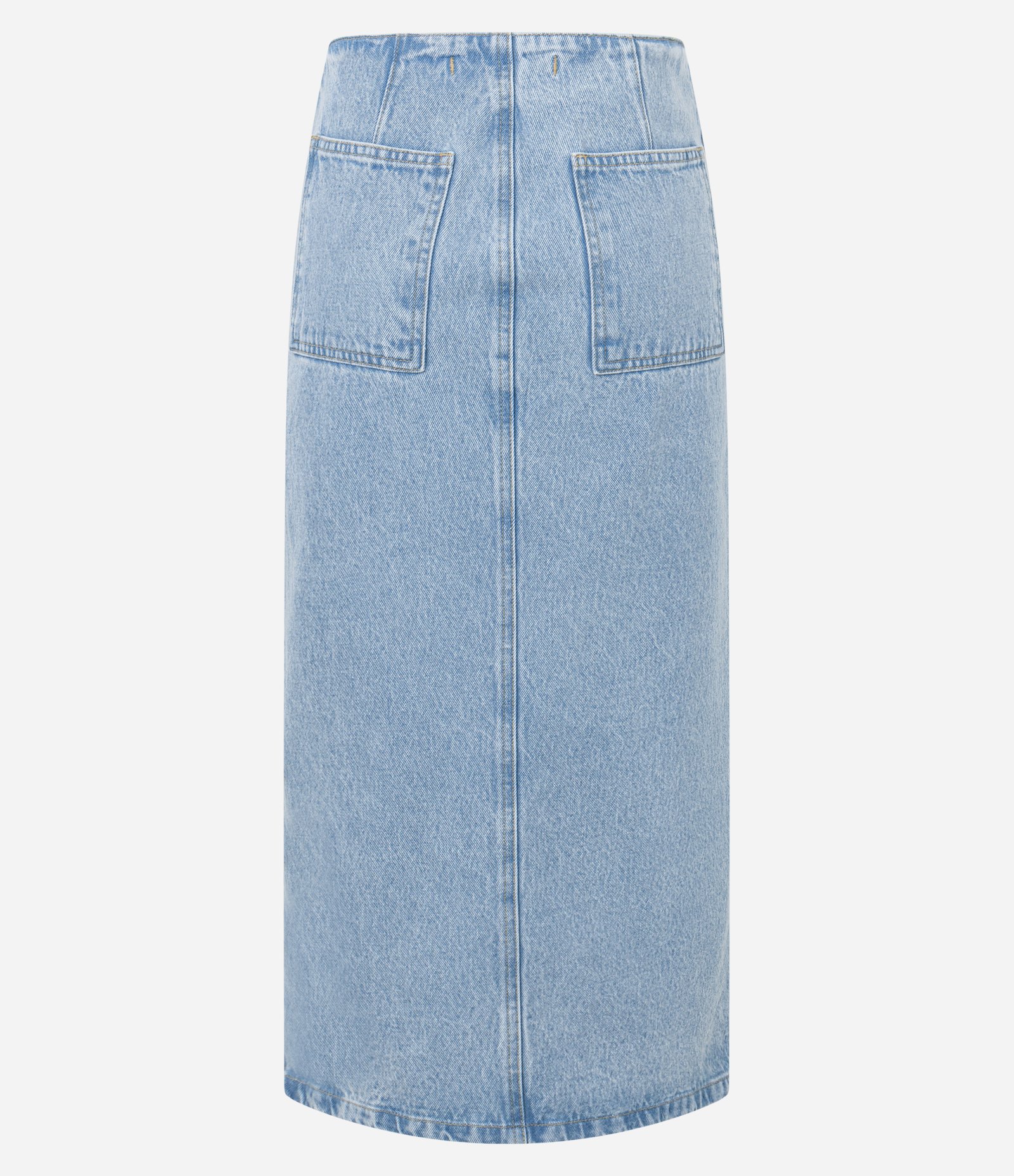 Saia Midi em Jeans com Transpasse e Fenda Curva Claro 7