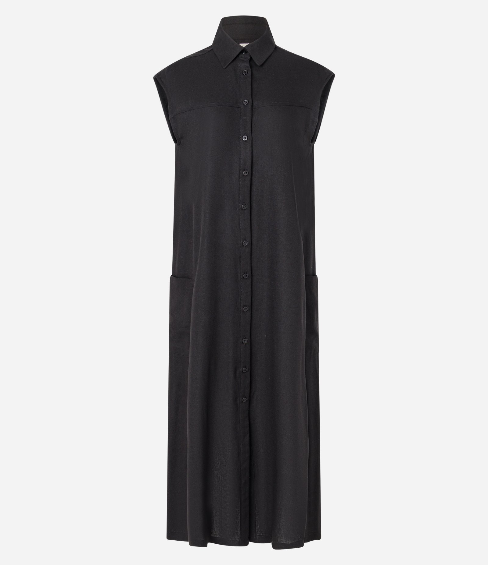 Vestido Chemise Plano com Linho e Botões Preto 6