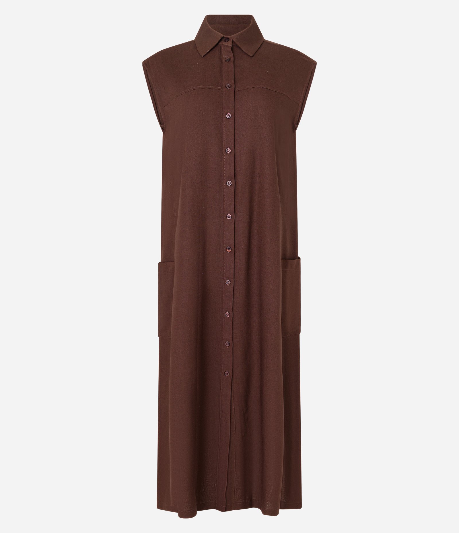 Vestido Chemise Plano com Linho e Botões Marrom 9