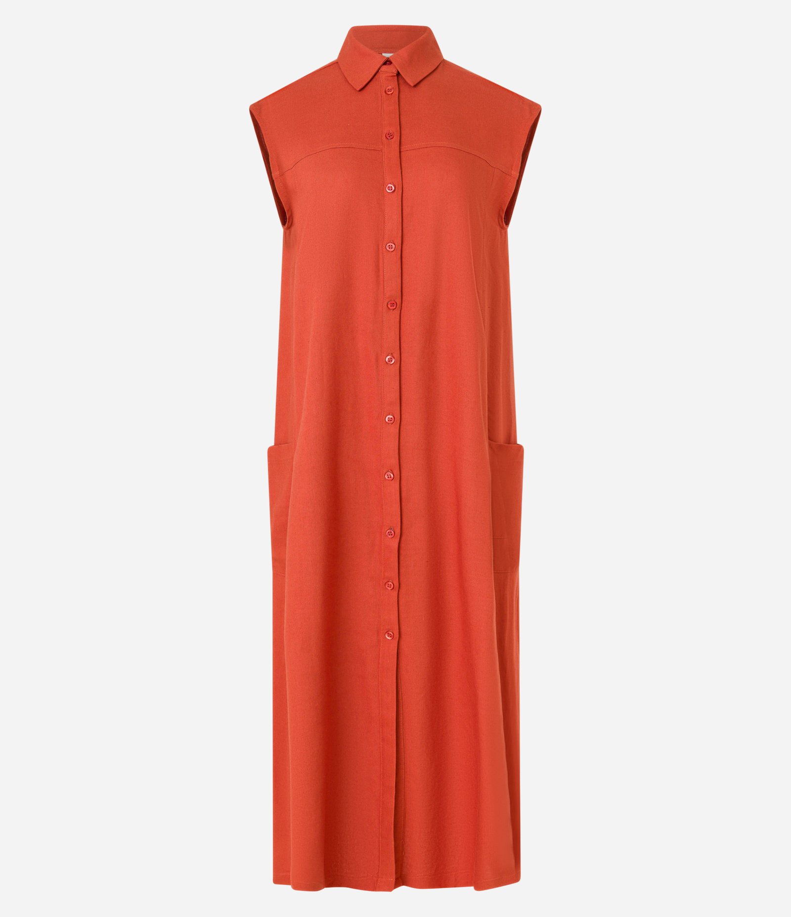 Vestido Chemise Plano com Linho e Botões Terracota 5