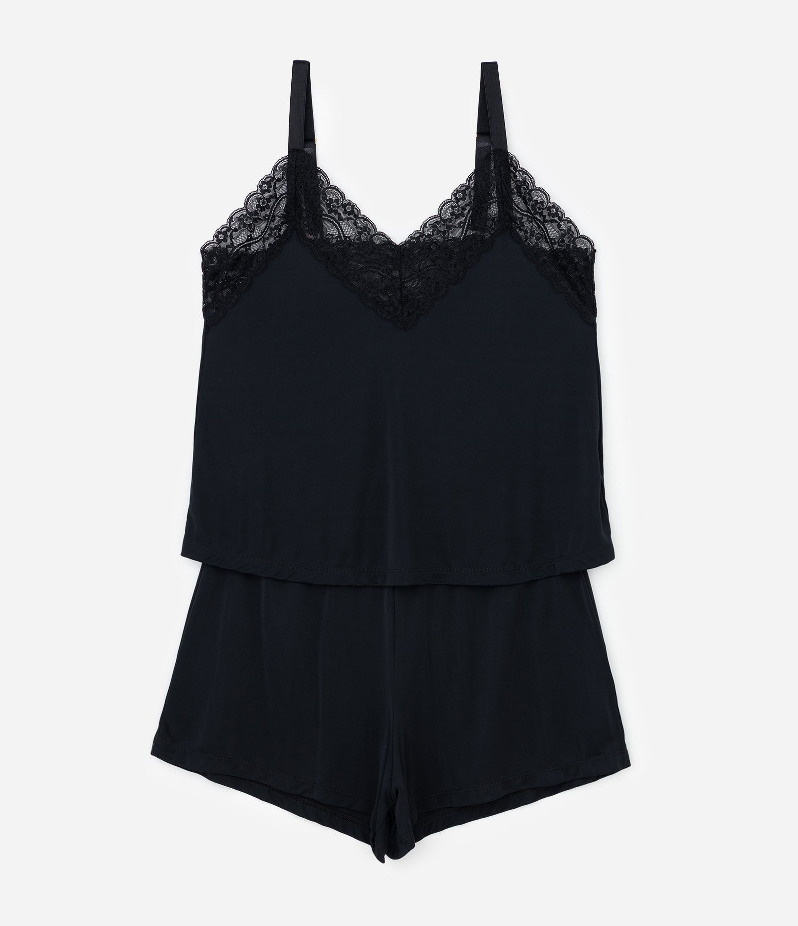 Pijama Short Doll em Liganete com Detalhe de Renda Curve & Plus Size Preto 4