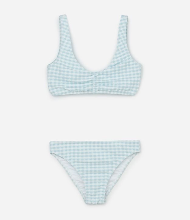 Biquíni Infantil em Microfibra com Estampa Xadrez Vichy e Frazidinhos - Tam 8 a 16 Anos