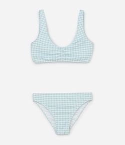 Biquíni Infantil em Microfibra com Estampa Xadrez Vichy e Frazidinhos - Tam 8 a 16 Anos