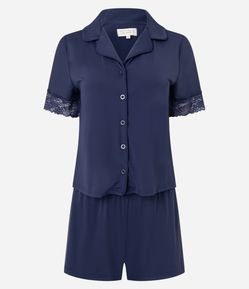 Pijama Short Doll Americano em Microfibra com Rendinha