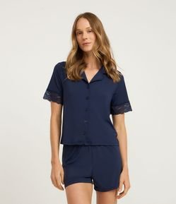 Pijama Short Doll Americano em Microfibra com Rendinha