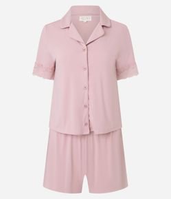 Pijama Short Doll Americano em Microfibra com Rendinha