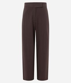 Calça Reta Alfaiatada em Crepe com Listras de Fio Tinto