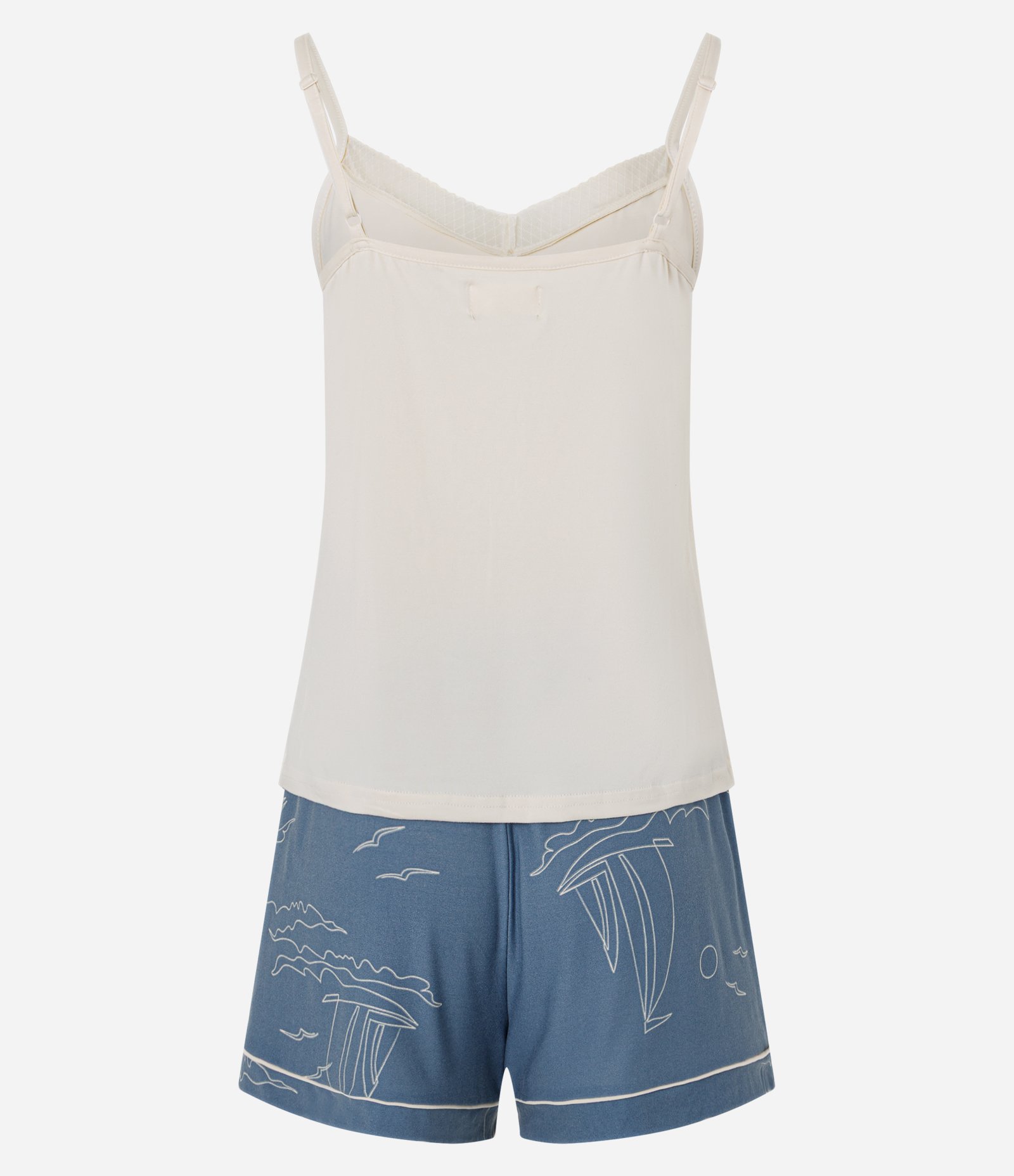 Pijama Short Doll Alcinha com Estampa de Barco Branco/Azul 2