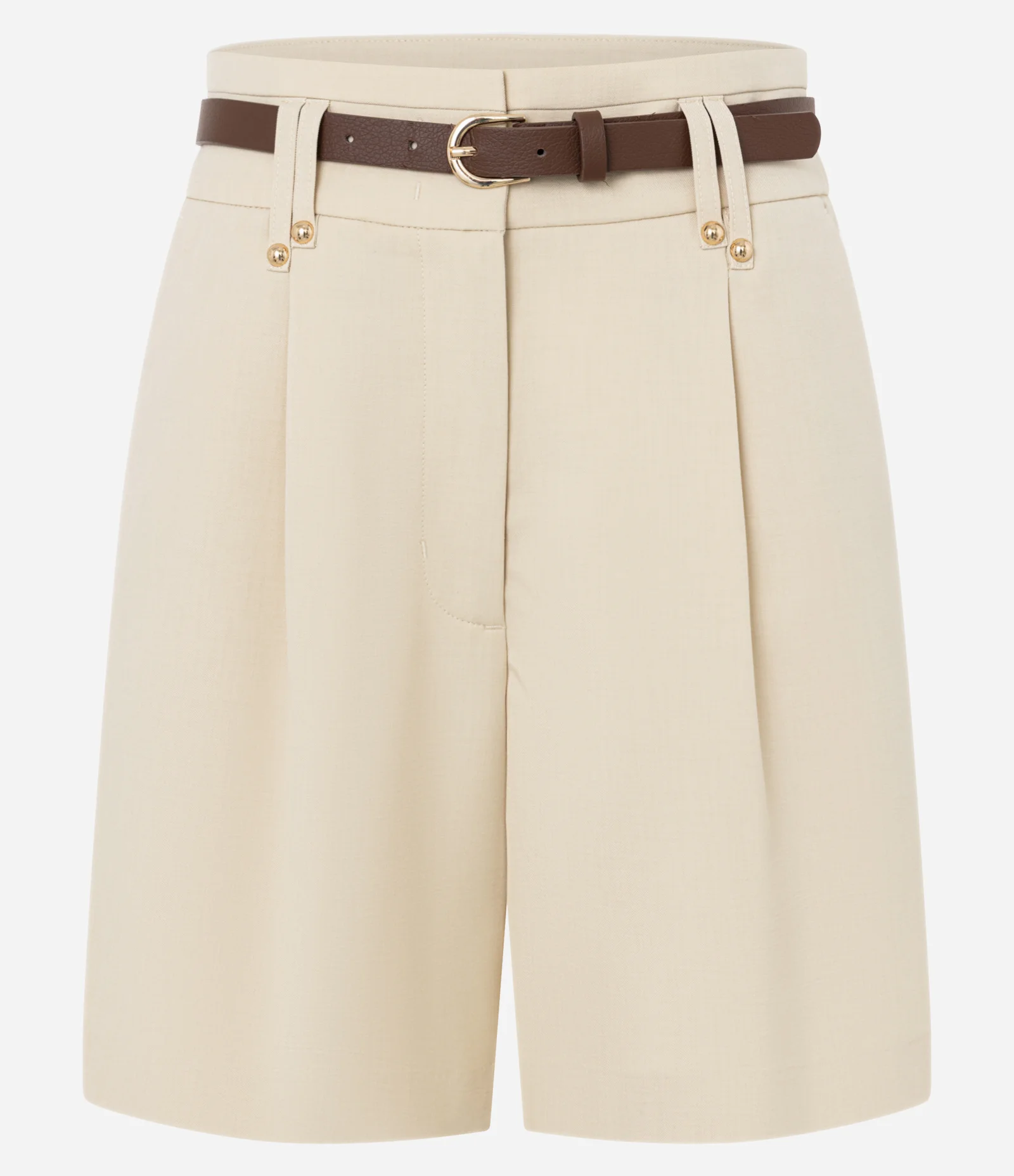 Short com Pregas e Cinto Estreito de PU Bege 4