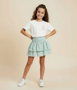 Saia Curta Infantil em Anarruga com Estampa Xadrez Vichy - Tam 5 a 14 Anos