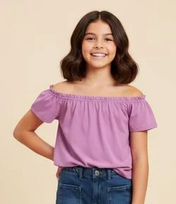 Blusa Infantil com Lástex e Babadinhos - Tam  5 a 14 Anos