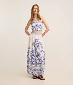 Saia Evasê Midi em Crepe com Estampa Floral