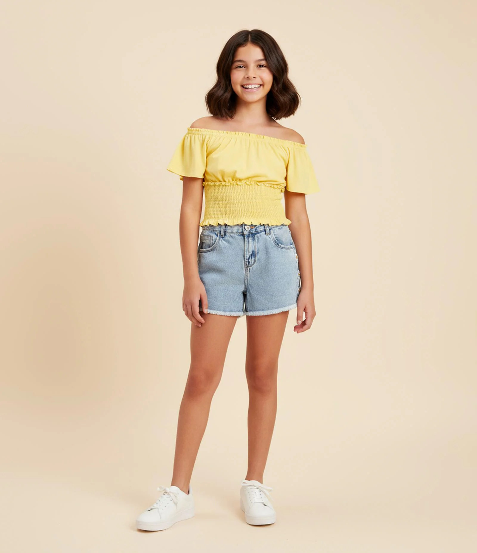 Blusa Regular Infantil com Lastex na Cintura - Tam 5 a 14 Anos Amarelo 1