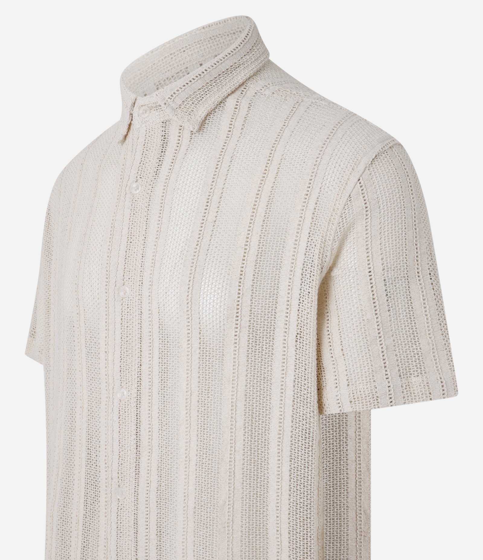 Camisa Comfort em Algodão Texturizada com Trançado Vertical Bege 8