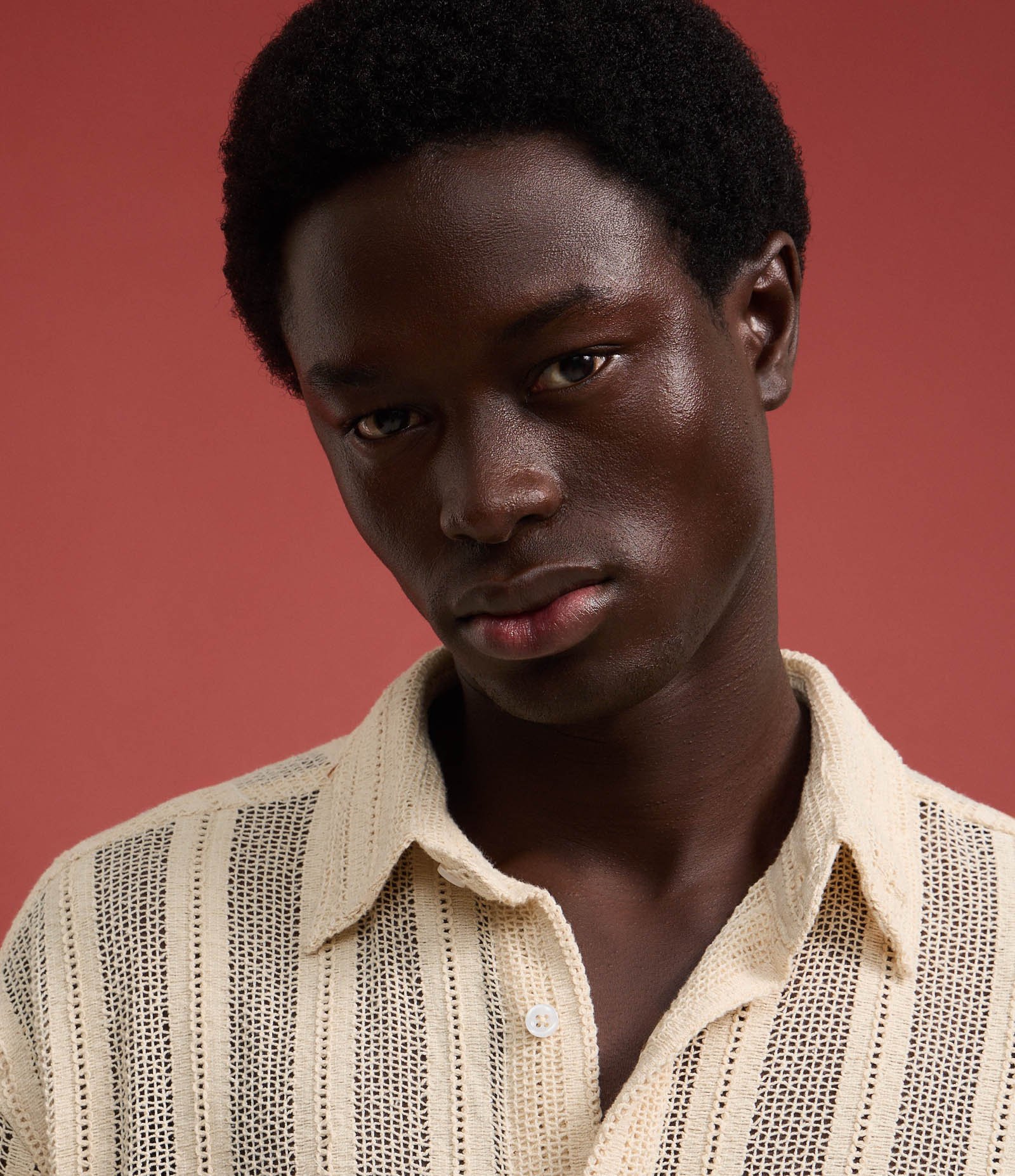 Camisa Comfort em Algodão Texturizada com Trançado Vertical Bege 5