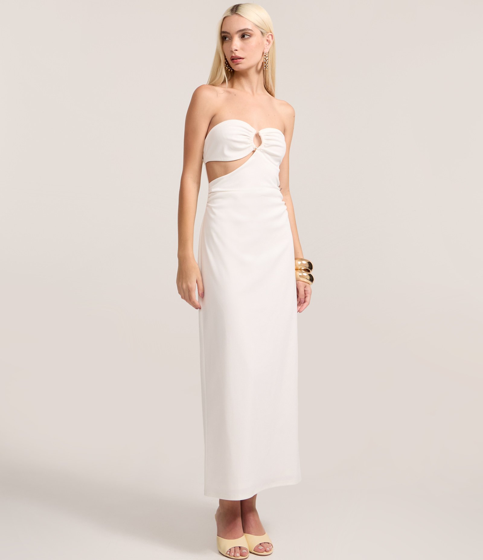 Vestido Tomara que Caia em Bengaline com Aviamento no Busto Branco 2