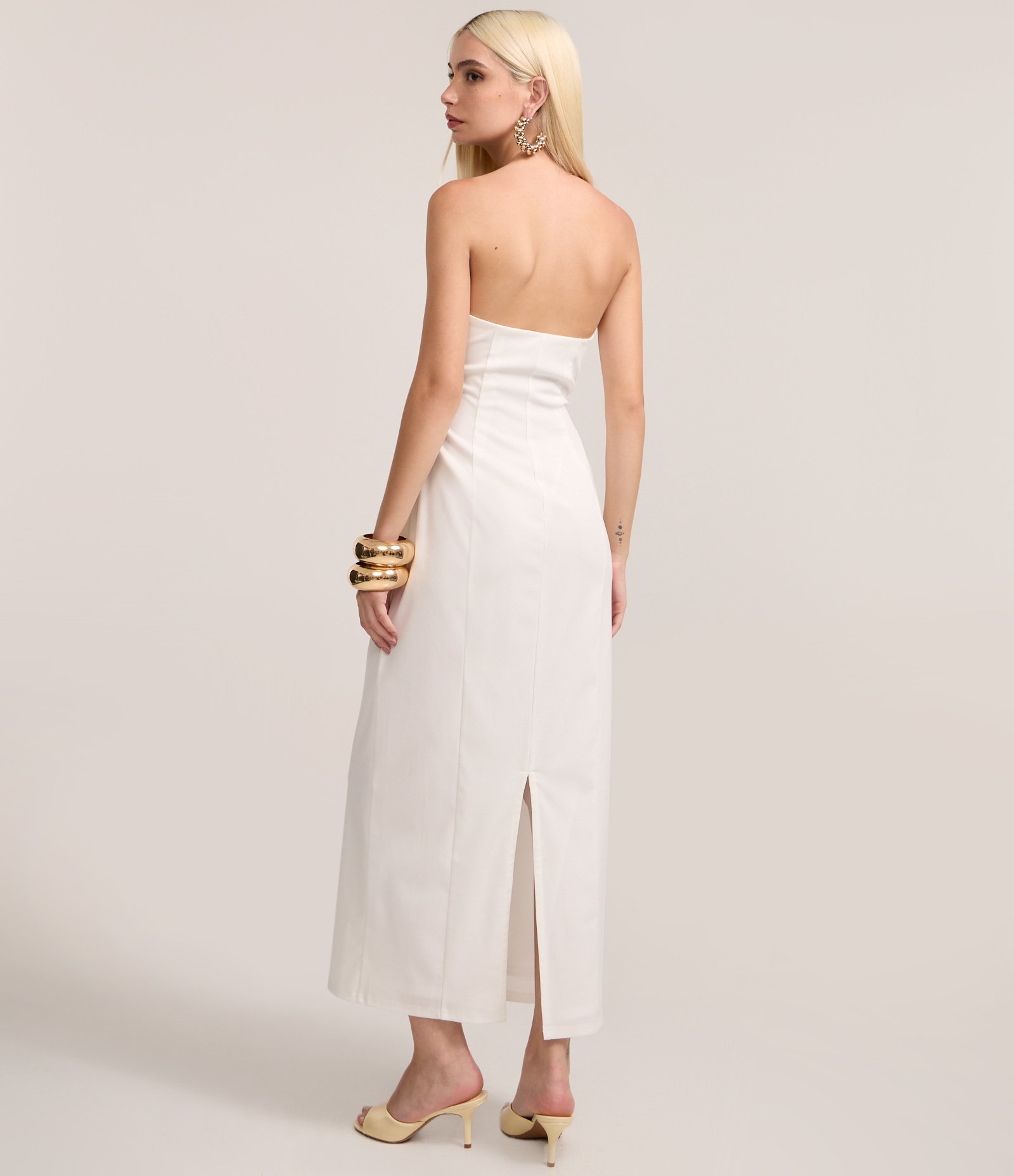 Vestido Tomara que Caia em Bengaline com Aviamento no Busto Branco 3