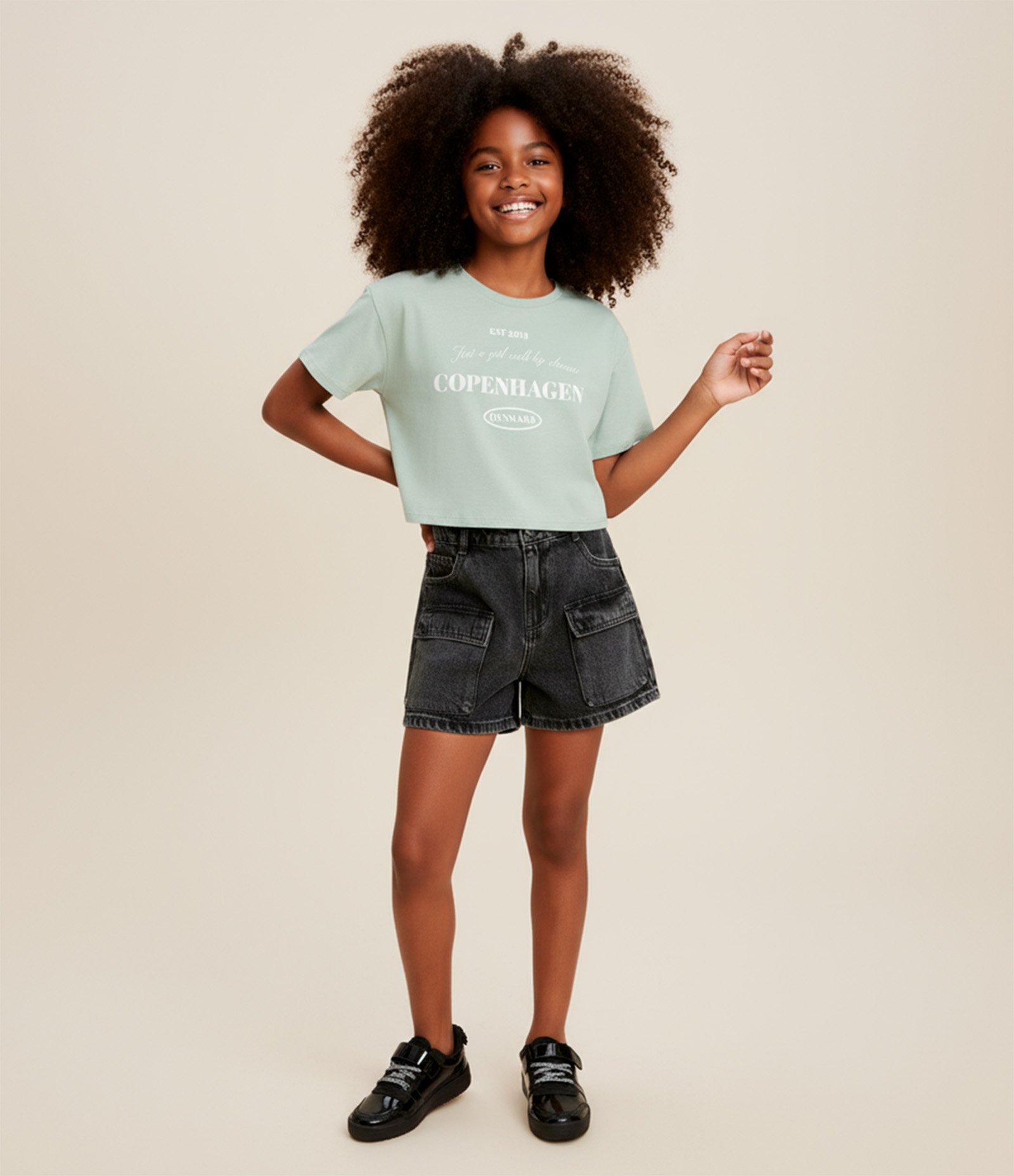 Camiseta Infantil com Lettering Copenhagen - Tam 5 a 14 Anos Verde 1