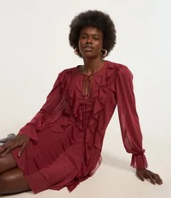 Vestido em Tule com Babados e Amarração