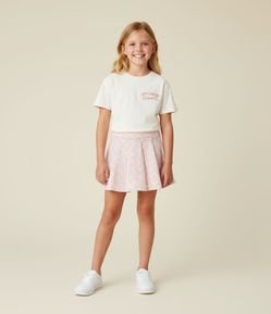 Short Saia Infantil com Estampa de Coração e Pregas - Tam 5 a 14 Anos