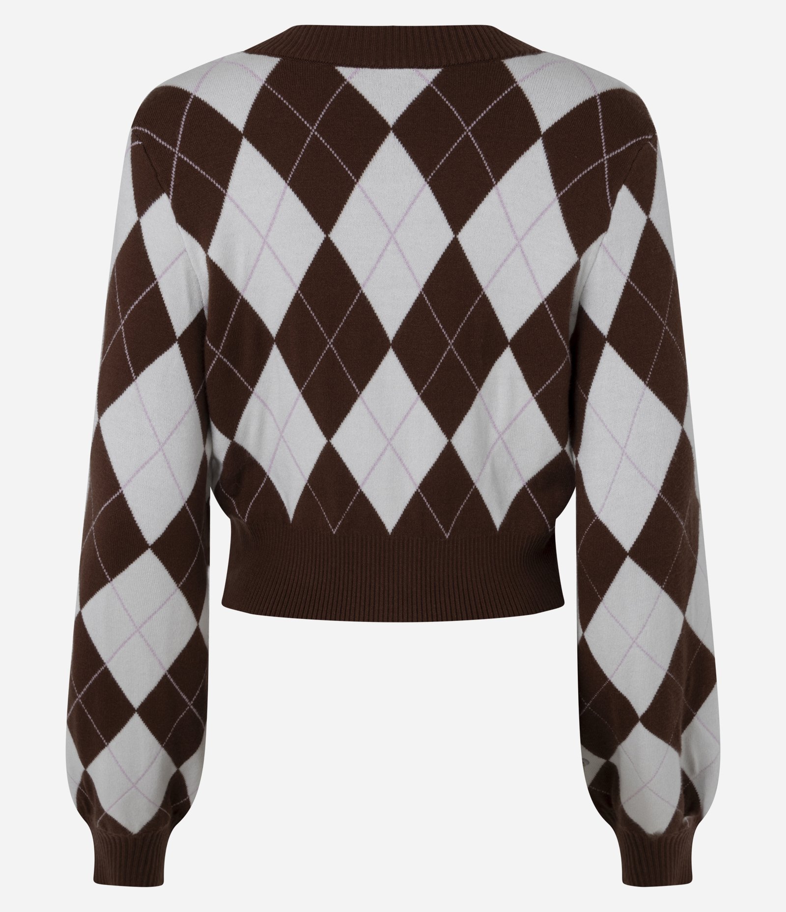 Cardigan Cropped  em Jacquard Xadrez Argyle Branco 7